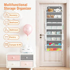 WISELIFE Over the Door Organizer - 4 Shelves Large Capacity Hanging Bedroom Storage Solution with 6 Side Pockets for Dorm Bathroom Pantry Nursery and Baby Essentials Holds up to 40 lbs (Grey)