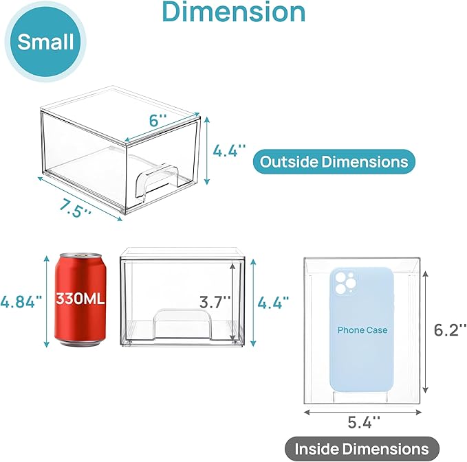 Vtopmart 12 Pack Clear Small Stackable Storage Drawers,Acrylic Bathroom Makeup Organizer,Plastic Storage Bins For Vanity, Undersink, Kitchen Cabinets, Pantry, Home Organization