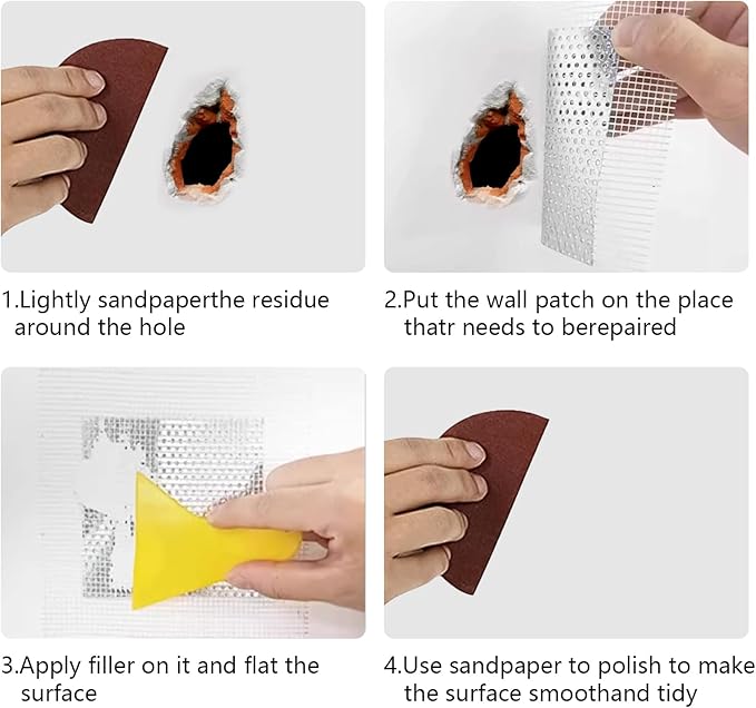 Drywall Repair Kit, 2/4/6/8/10Inch Drywall Patch Kit Self Adhesive Aluminum Plasterboard Wall Patches Quick Fix Plaster Wall with Scraper for Plaster Roof Drywall Crack Repair (13Pcs Kit)