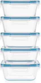 Snapware Glass Total Solutions (5-Pack, 4 Cup) Food Storage Containers Set, Airtight & Leakproof Plastic Locking BPA-Free Lids, Freezer Dishwasher Microwave Safe