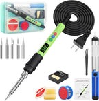 Soldering Iron Kit, 120W LED Digital Advanced Solder Iron Soldering Gun kit, 110V Welding Tools, Smart Temperature Control [356℉-932℉], Extra 5pcs Tips, Auto Sleep, Temp Calibration, Green