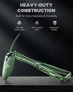 18.1" Military Style Foldable E-Tool, Small Compact Lightweight Survival Shovel, Entrenching Tool for Off Road, Folding Spade Collapsible Shovel for Camping, Hiking, Digging, Gardening, Green