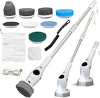 Electric Spin Scrubber, Cordless Power Brush with 8 Multi-Functional Heads, 3 Adjustable Speeds, IPX7 Waterproof, LED Display, Long Handle (13.8"-51"), Perfect for Bathroom, Tile, Kitchen, Car