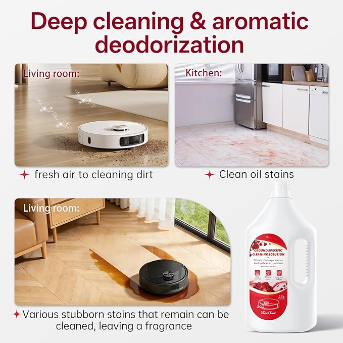 2.5L Floor Cleaning Solution Compatible with Roborock/Eufy/iRobot/Ecovacs/Dreame/Shark, Fragrance Deodorization, Deep Cleans for Multiple Hard Floors (2.5 Liter, 【Rose】)