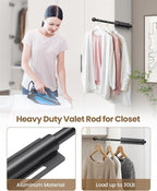 Supforce 14" Valet Rod for Closet Pull Out, Retractable Slide Out Valet Rod Closet Organization, Aluminum Valet Clothing Hanger Rods Perfect for Suits, Dresses & Freshly Pressed Clothes, Black