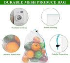 Set of 12 Washable Mesh Produce Bags - 12 Small Red (8"x12") See-Through Mesh Bags for Storage, Fruit, Vegetable, Toy