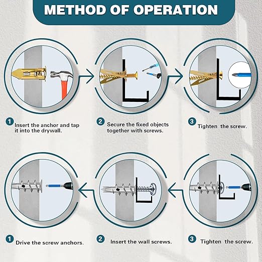 560PCS Self Drilling Drywall Anchors with Screws Kit,5-Sizes Metal Expansion Bolt for Dry Wall,280 PCS Sheetrock Anchors and 280 PCS Screws-No Drill Needed