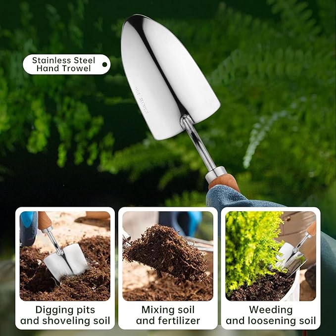 Heavy Duty Garden Tool Set, Stainless Steel Graduated Shovel, Hand Fork, Hand Rake, Transplant Shovel with Scale, 4Pcs Heavy Duty Hand Tools Set for Garden Planting (Garden Hand Tool Set)