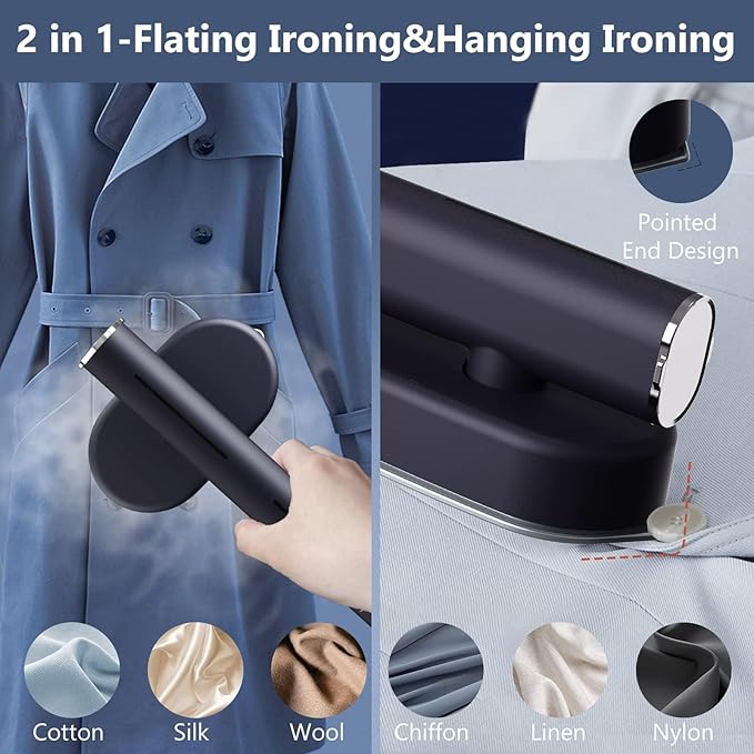 Portable Steamer For Clothes Travel Mini Steamer and Iron Fast 10s Heat-Up, Horizontal and Vertical 1200W Effortless Wrinkle Removal, Garment Steamer and Iron for Travel Office Home(110-120V)