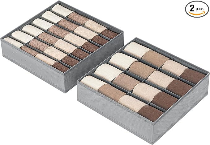 Joyoldelf Sock Organizer Drawer Organizer - Underwear Organizer, Collapsible Closet Organizers and Storage Sock Holders Organizers for Storing Socks, Ties, Belts 2 Pack(Gray)