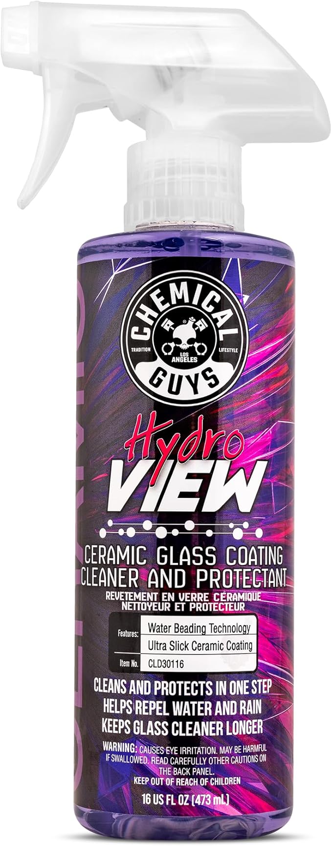 Chemical Guys CLD30116 HydroView Ceramic Glass Cleaner, Water Repellent & Protective Coating (Works on Glass, Windows, Mirrors, Navigation Screens & More; Car, Truck, SUV and Home Use), 16 fl oz