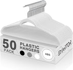 SMARTOR Plastic Hangers 50 Pack - Thin Clothes Hangers Heavy Duty | Durable | Lightweight | Space Saving | Slim | Flexible - Dorm Room Essentials for College Students - White