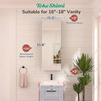 TokeShimi 15 x 36 Farmhouse Medicine Cabinet Recessed or Surface Mount Aluminum, Mirror with Stepless Adjustable Storage, Silver Bathroom Mirror Medicine Cabinet Frameless Metal Modern