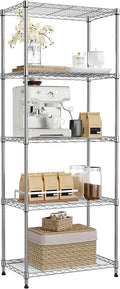 IZEUK 5-Tier Chrome Metal Storage Shelves, Adjustable Wire Shelving Unit for Kitchen, Bathroom, Pantry, Office, Garage, Organizer Wire Rack, 1250 lbs, 13.7" D x 23.6" W x 53.4" H