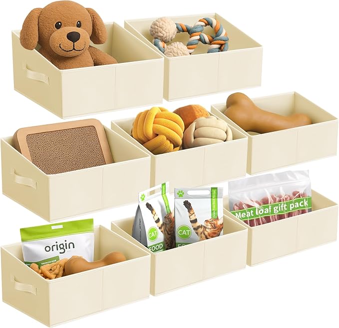 Storage Bins Cube Storage Organizer - 8 Pack Fabric Trapezoid Storage Cubes for Bins and Baskets for Shelves Collapsible Non-Separating Trapezoidal Flared Cube Organizer, Beige