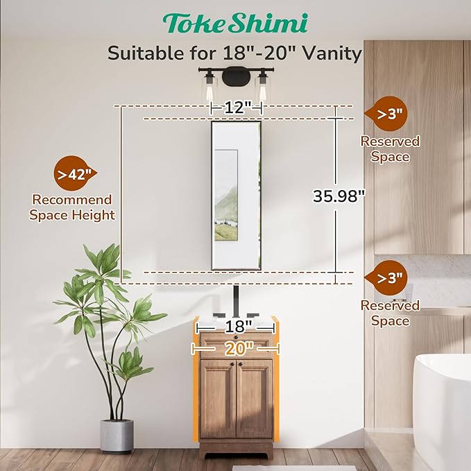 TokeShimi 12x36 Recessed Medicine Cabinet with Mirror Surface Mount, Bathroom Beveled Mirror with Storage Adjustable, Aluminum Framed Metal Brushed Nickel Medicine Cabinet Mirrored