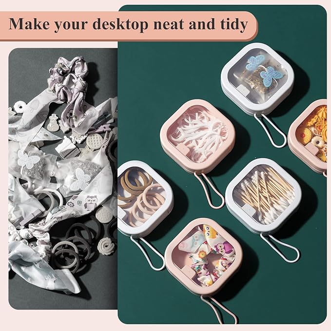 Kathfly 4 Pcs Pink White Hair Tie Organizer Portable Hair Accessory Storage Containers Stackable Tie Bobby Pin Holder Home Cotton Swab Dispenser Accessories Jewelry Organizer Box
