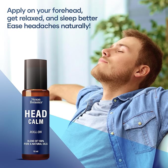 Head Calm Essential Oil Roll-On 10 ml - Soothing Migraine Roller Ball for Headache Relief - Pure Natural Essential Oils - Nexon Botanics