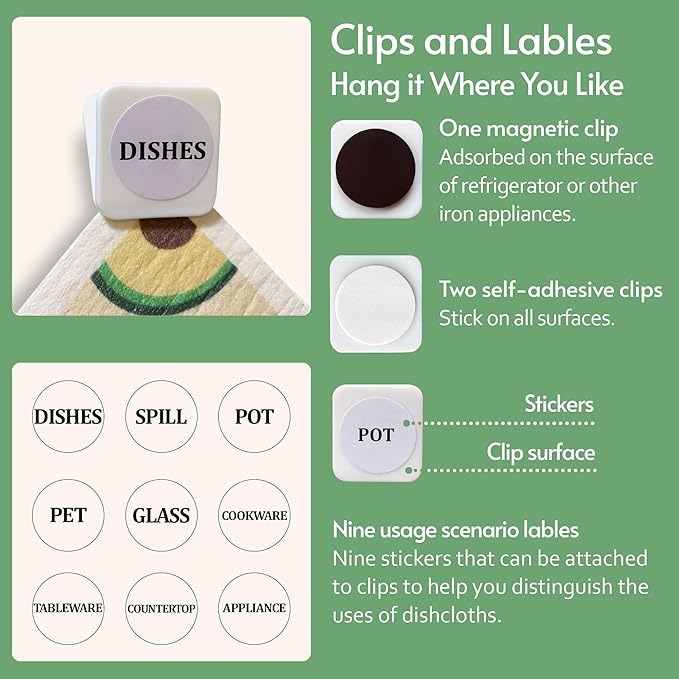 Swedish Dishcloths for Kitchen, 8 Pack Reusable Paper Towels with Clips, Non-Scratch Swedish Kitchen Towels, Super Absorbent Cellulose Sponge Cloths, Dishwasher Safe, No Odor