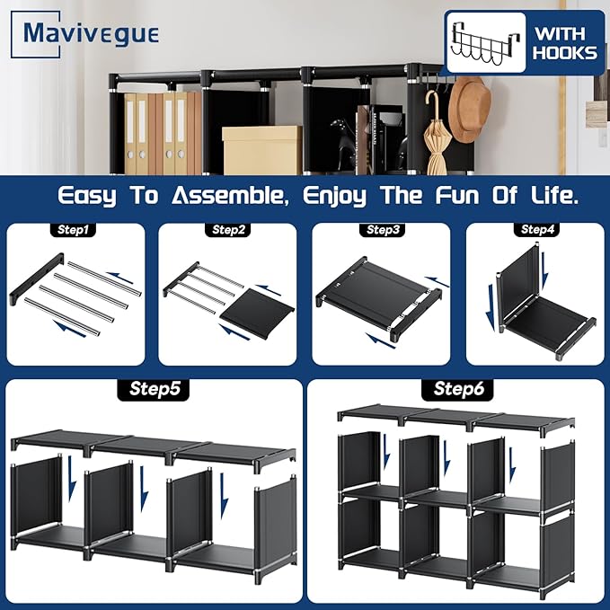 Mavivegue Bookcase, 18-Cube Extra Large Book Shelf, DIY Cube Storage Organizer for Bedroom, Living Room, Home Office - Black
