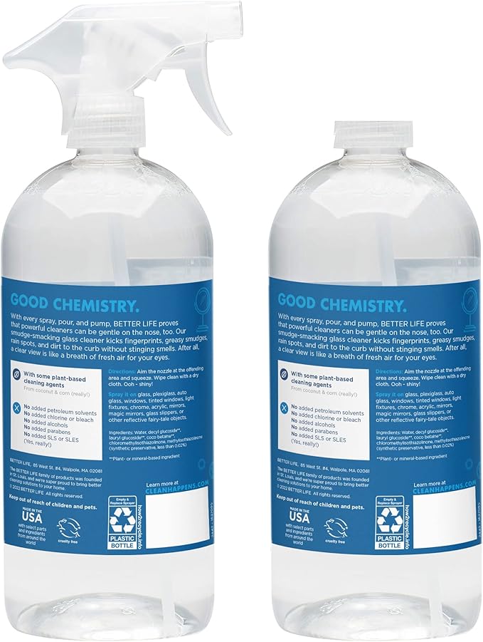 Better Life Natural Streak Free Glass Cleaner, 32 Ounces (Pack of 2), 24425