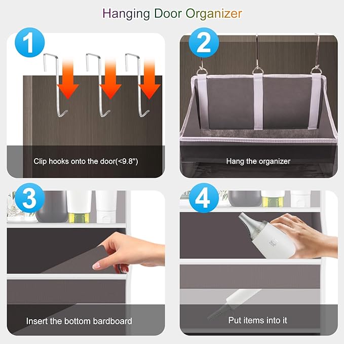 Over the Door Organizer Closet,5 Bins 10 Side Pockets,Hanging Organizer,Anti Tilt 44 lbs Load Organizers and Storage with Clear Window for Bedroom,Nursery,Rv,Bathroom,Camper(Light Grey)