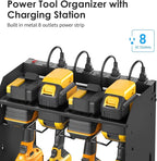 CCCEI Black Large Tools Organizer Wall Mount Charging Station, 39 Inch Long Power Tool Battery Storage Rack with 6FT Power Strip. 8 Drill Holder, Garage Utility Shelves. Pegboard Hanging Extension.