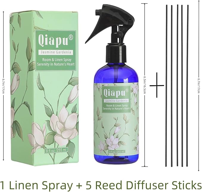 Natural Bedroom Linen Spray | Gardenia & Jasmine Scented Room Mist with Plant Extracts for Sheets, Pillows & Curtains – 9oz