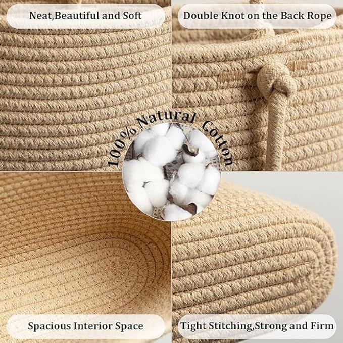 Hanging Baskets for Organizing,3-Tier Woven Cotton Wall-Mounted Storage Organizer Bag Decorative,Kitchen,Living Room,Bedroom,Nursery