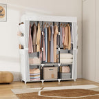 VTRIN Portable Closet Wardrobe for Hanging Clothes Closet with Cover, 3 Hanging rods, 6 Storage Shelves and Side Pocket, Diameter 19mm Metal Pipe, Sturdy Free Standing Closet for Bedroom, White