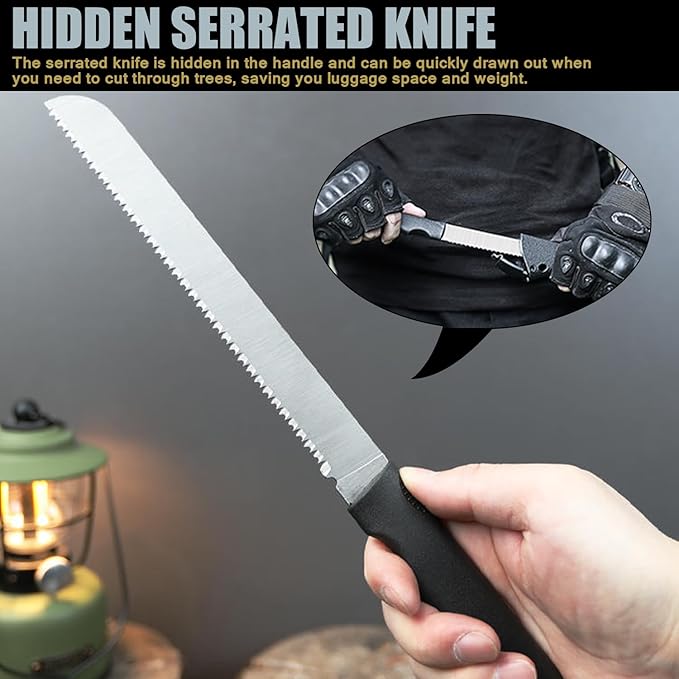 DOOM BLADE Camping Hand Axe with Sheath and Survival Gear - Lightweight Hatchet with Nested Serrated Wood Saw Knife and Magnesium Fire Starter Tools