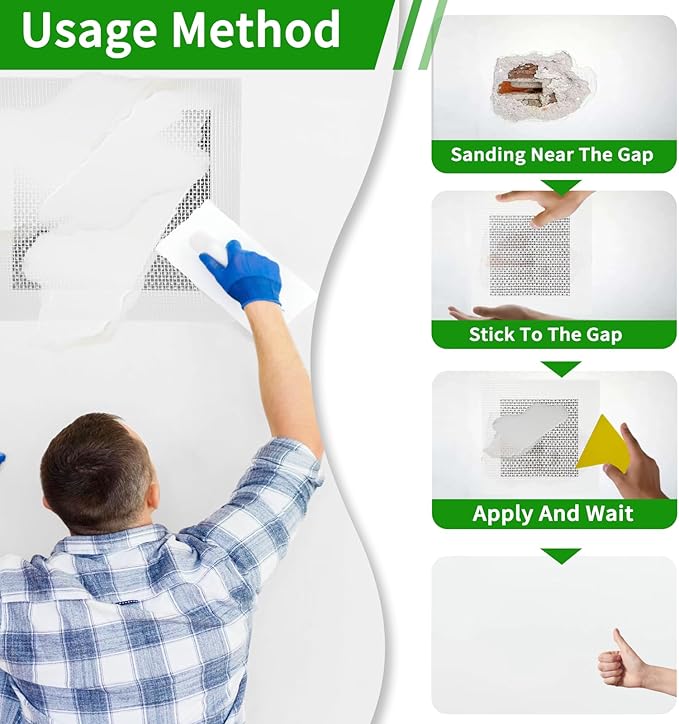 8 Pack Drywall Repair Kit, 4/6/8 Inch Dry Wall Patch Kits for Small to Medium Holes with Scraper&Sandpapers, Heavy Duty Self-Adhesive Mesh, Drywall Hole Repair Kit for Wall Ceiling