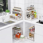 2 Pack Under Sink Organizer, 2-Tier Heavy Duty Metal Pull Out Cabinet Organizer Slide Out Sink Shelf Organizer Height Adjustable, Multi-Purpose Storage Shelf for Kitchen Bathroom (Sand, 2 Pack)