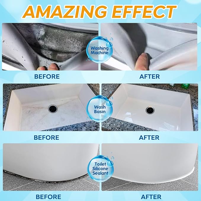 Mold Stain Remover Gel, Washing Machine Gasket Cleaner for Front Loader Washer Rubber Seal Home Stain Removal Gel for Grout, Caulk, Refrigerator, Shower, Bathtub, Bathroom Cleaning Solution (10 Fl Oz)
