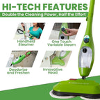 H2O X5 Dual Buff Steam Mop, 8 in 1 Handheld Steam Cleaner For Kitchen Tile Floors, Hardwood Floors, Grout Cleaner, Upholstery Cleaner and Carpets, 2 washable scrub pads, 11 cleaning accessories