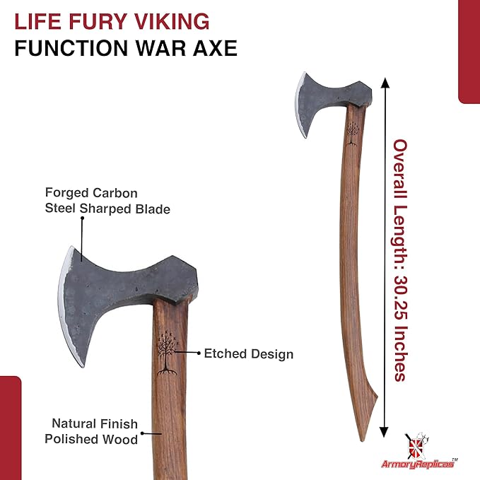 Armory Replicas - Functional Viking Two-Handed Battle Axe - Tempered High Carbon Steel Blackened Livet Efter Replica Anglo-Saxon War Axe