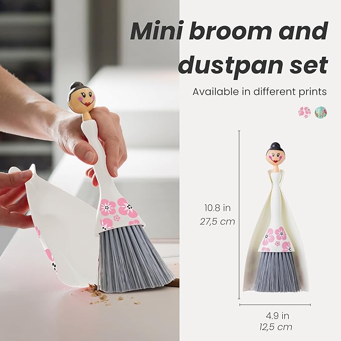 Vigar Mini Broom and Dustpan Set, Small Broom and Dustpan Set for Dust, Pet Hair, Car, and Crumb, Perfect for Home and Camping Essentials, White