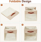 Storage Cube Organizer with Clear Window, Linen Collapsible Storage Boxes with PU Handles, Cube Storage Bins for Shelf, Closet, Cabinet, Bookcase (13x13x13, Khaki)