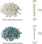 KURUI Wall Hanging Kit for Wall Art Decor Frame Curtain Rods, 140Pcs Heavy Duty Drywall Anchors Substitute Picture Hanging Nails, 70 Dry Wall Anchor and 70 8 x 1-1/4'' Screws, 75Lb Picture Hangers