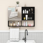 Wooden Bathroom Organizers, Over The Toilet Storage Cabinet with 2 Doors, Adjustable Shelves & Towel Bar, Wall Mounted Medicine Cabinet for Laundry with Mirror, Black