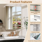 BEAUTYPEAK Bathroom Medicine Cabinet Mirror with Storage, 16 Inch x 24 Inch Silver Medicine Cabinet with Single Door & Adjustable Shelves for Vanity, Tempered, Aluminum Surface, Wall-mount or Recessed
