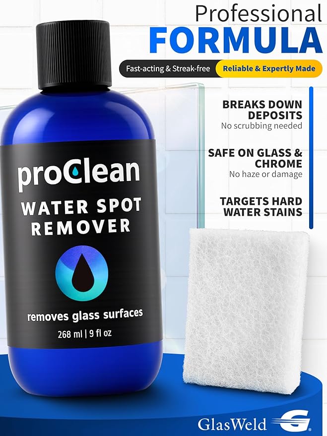 ProClean Hard Water Spot Remover - For Glass, Metal & More - Includes Applicator Pad - Water Stain Remover Kit - Use on Car Window or Shower Door