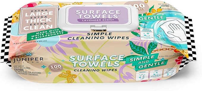 Single Surface Cleaning Wipes Bleach Free, Thick & Large Dispose, All-Purpose Cleaner for Bathroom, Kitchen, Office, 100 Count Soft Flow, Biodegradable, Lavender Scent