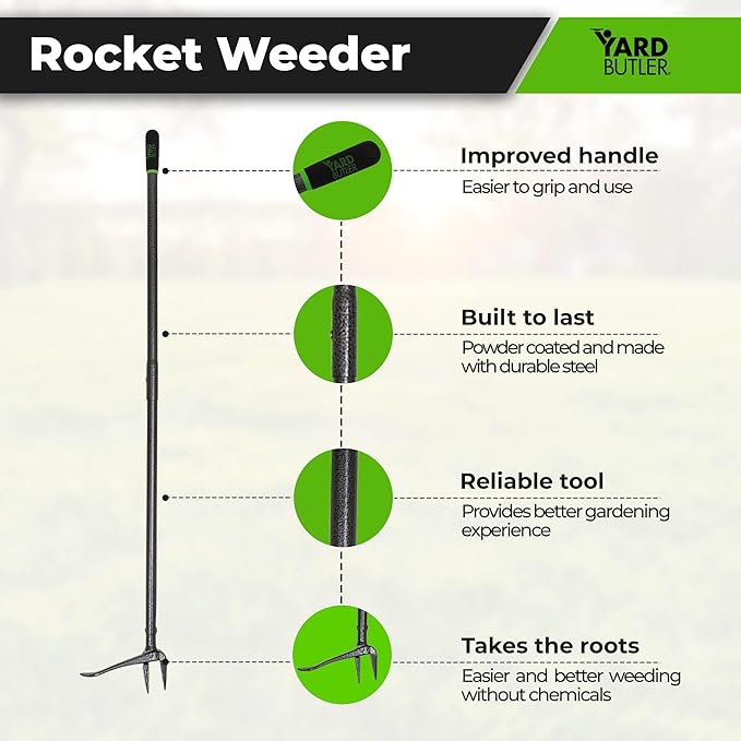 Yard Butler Rocket Weeder - Gardening Hand Tool for Lawn Care - Ergonomic Standing Weed Puller - Garden & Landscape Weeder Tool for Yard Work - Durable Gardening Accessory