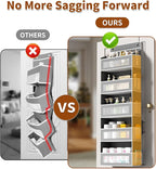 Over The Door Organizer, Over the Door Storage with 5 Large 10 Side Pockets, Hanging Door Organizer 44 lb Load Behind Door Storage, Hanging Shelf for Closet Wall Bedroom Bathroom Nursery, 5-Tier Grey