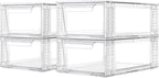 4 Pack Clear Stackable Storage Drawers, 3.95" H Easily Assemble Acrylic Organizer Bins - Multi-Use for Make up, Closet, Pantry, Bathroom, Medicine, Kitchen Cabinet & Undersink Organization