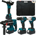 4 Sets Cordless Tools Combo Kit Set SELFIE CAT Drill and Impact Driver Combo High Torque Electric Tools Kit Hammer/Angle Grinder/Impact Wrench/Drill Impact Drill Set With 4 Batteries and 2 Chargers