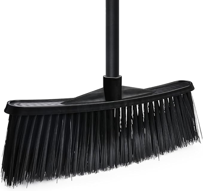 Outdoor Broom for Cleaning Floor - Heavy Duty Outdoor Broom, House Brooms for Sweeping Indoor, Outside Brooms for Cleaning Garages, Terraces, Porches, Sidewalkes and Deck, etc.(Black)