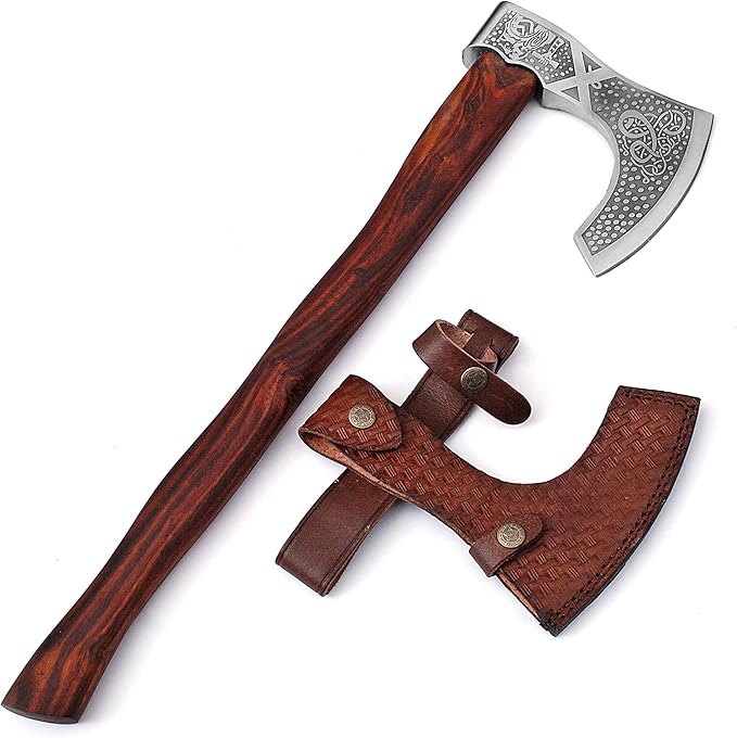 Armory Replicas - Hand Forged Tempered High Carbon Steel Battle Axe - Functional Two-Handed Bearded Viking Axe w/Genuine Leather Cover