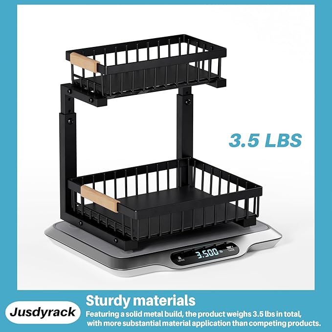 Under Sink Organizer,2 Packs 2 Tier Sliding Pull Out Cabinet Storage Shelf, Metal Drawer for Kitchen Bathroom Cabinet, Under Sink Organizer Organization Rack, Rust-Resistant Black